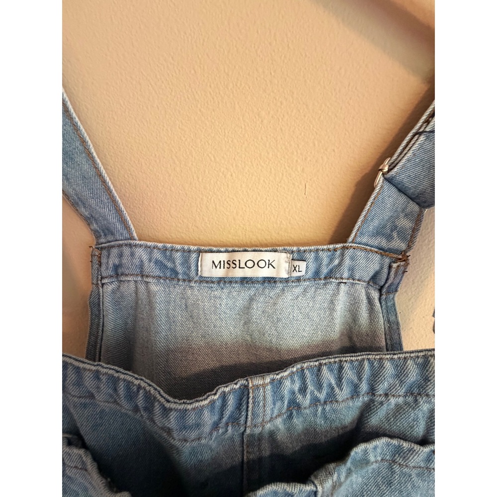 Floral Painted Denim Overalls Light Wash Boho Bib Jumpsuit Womens XL - Picture 7 of 10
